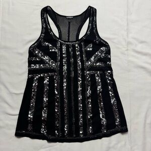 Express Black Tank Top with Silver Sequins
